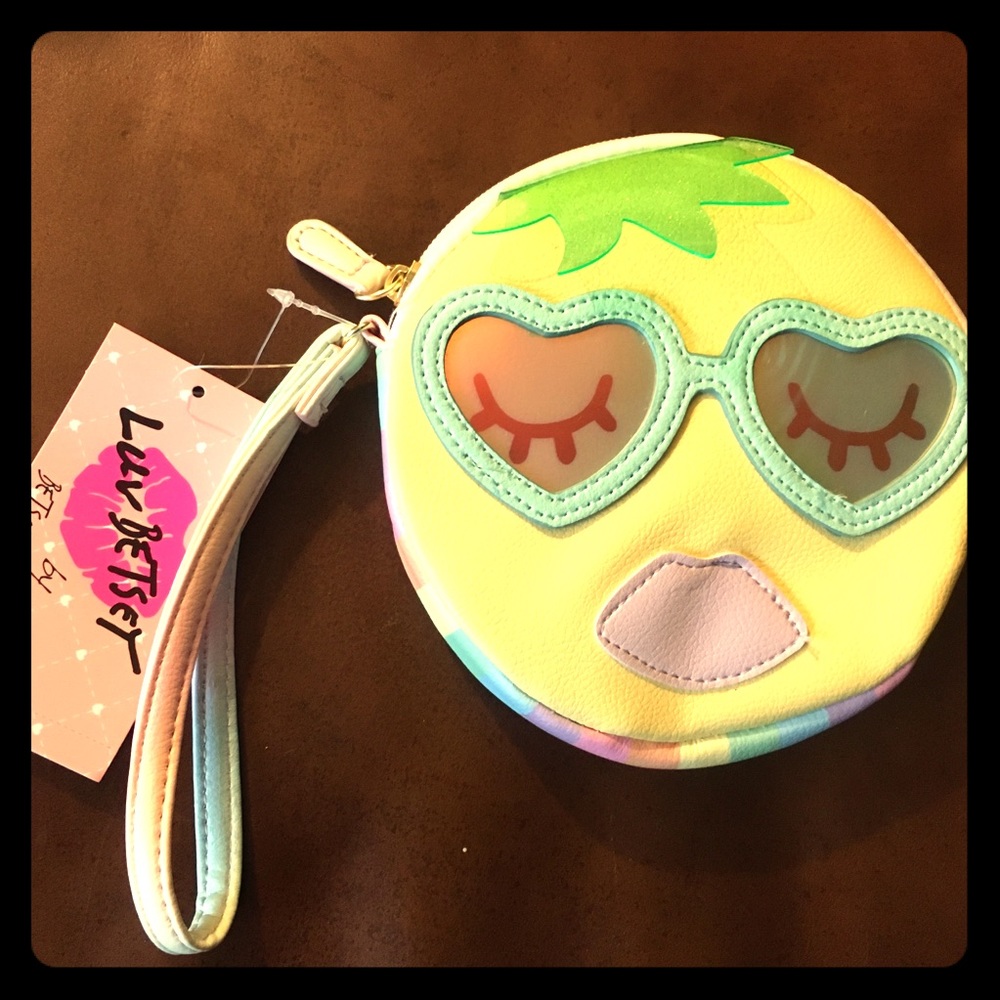 Betsey Johnson pineapple wristlet coin purse bag